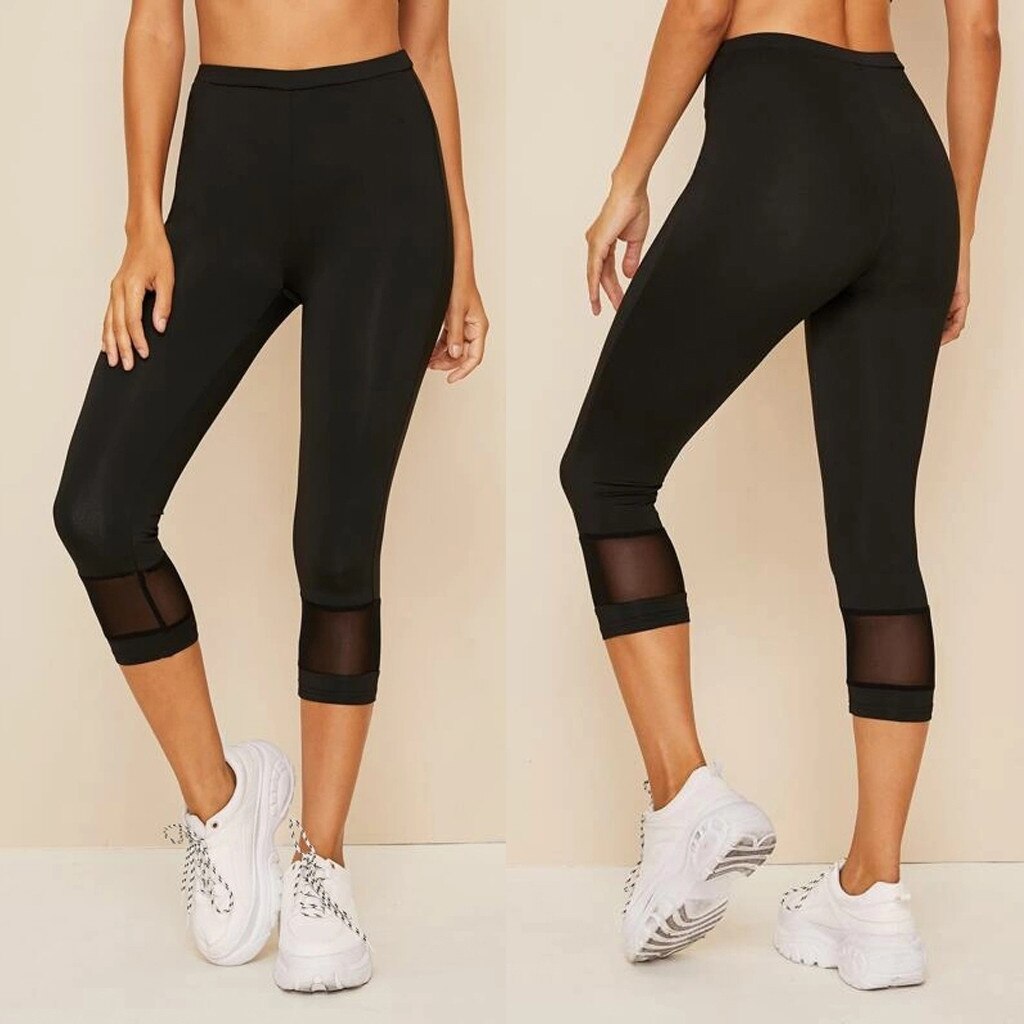 Mallas deportivas para mujer, pantalones de Yoga, calzas ajustadas de empalme huecas para Fitness, pantalones recortados para Yoga, ropa deportiva de gimnasio