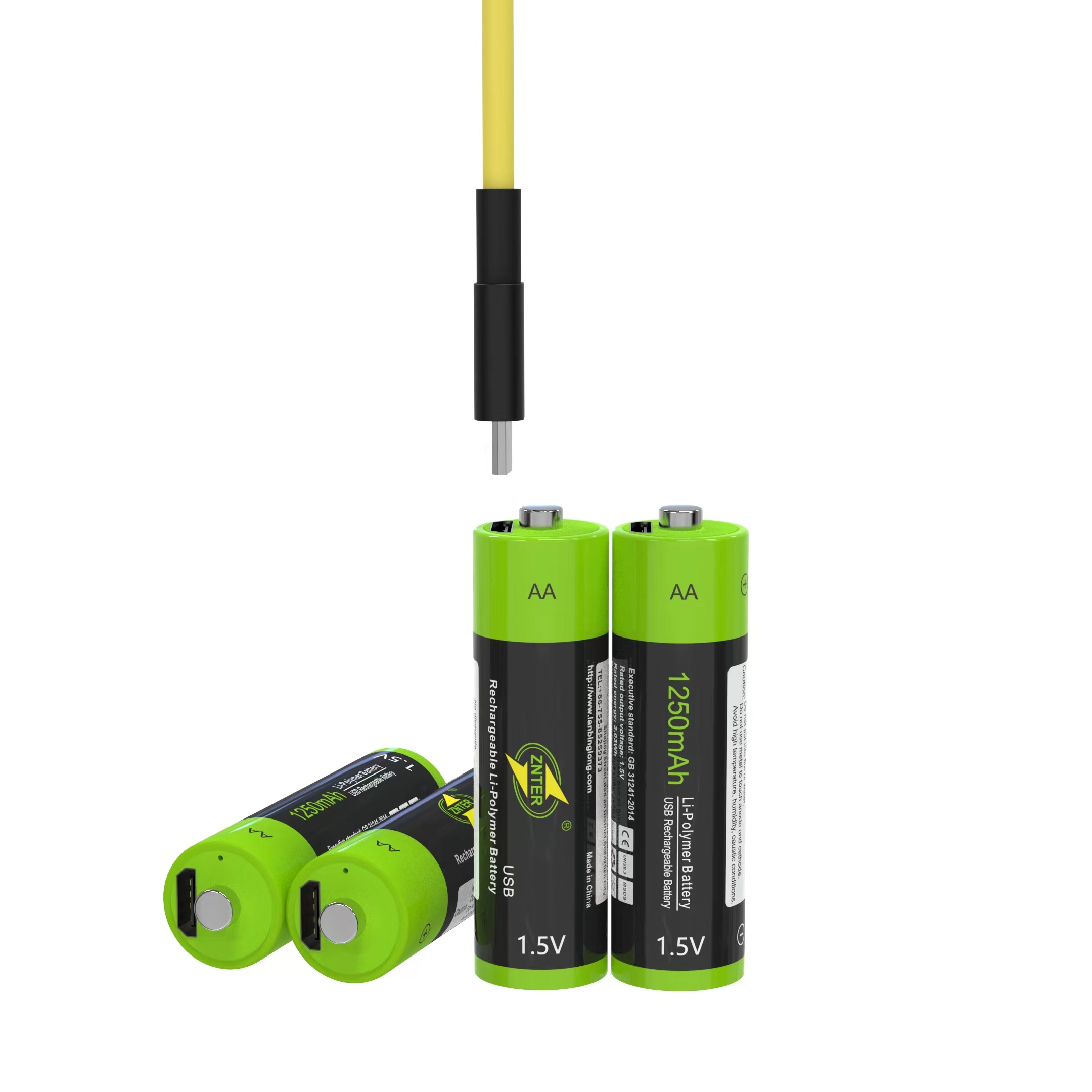 1.5V USB AA Rechargeable Battery 1250mAh Rechargeable Li-ion Battery Charges via USB Cable