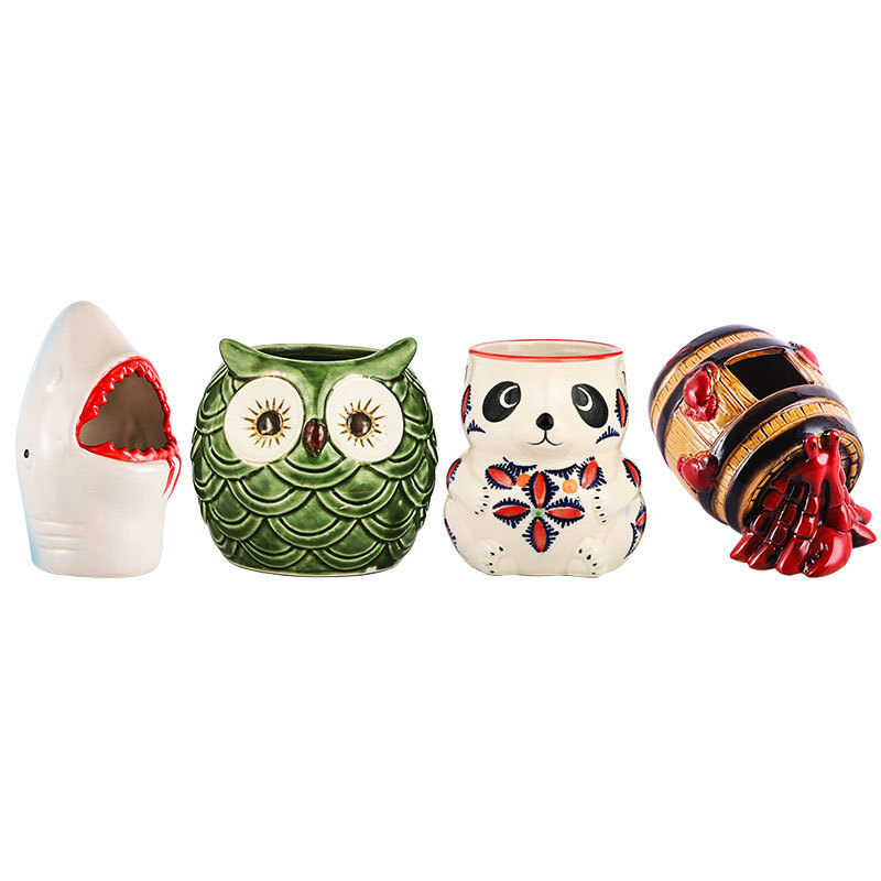 Copa de vino Tiki de Bar, vaso de cóctel Hawaiano con personalidad, creativa, Animal de cerámica, vasos para beber,