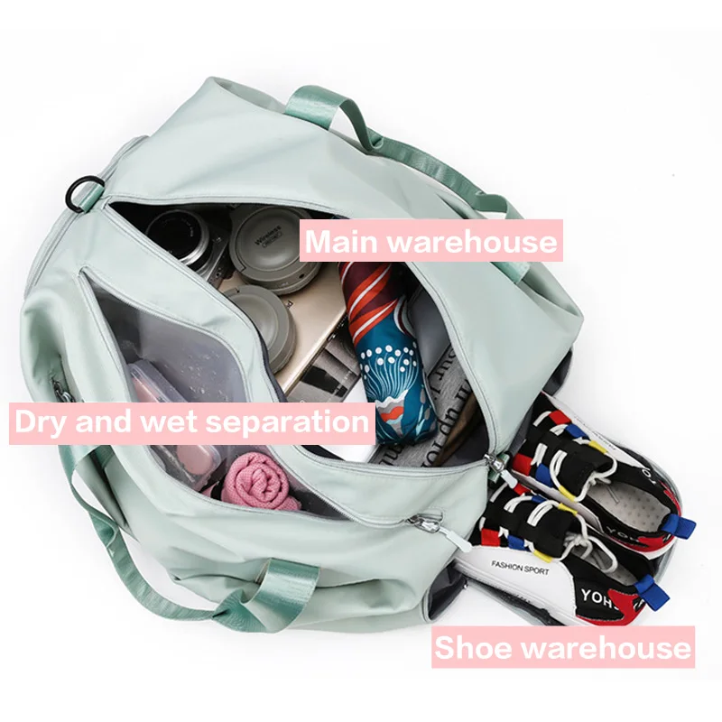 Dame sportsbag reise tørr våt bag håndvesker multifunksjonell svømmeveske skuldersekk helgetrening duffel yoga sko dagstursekk