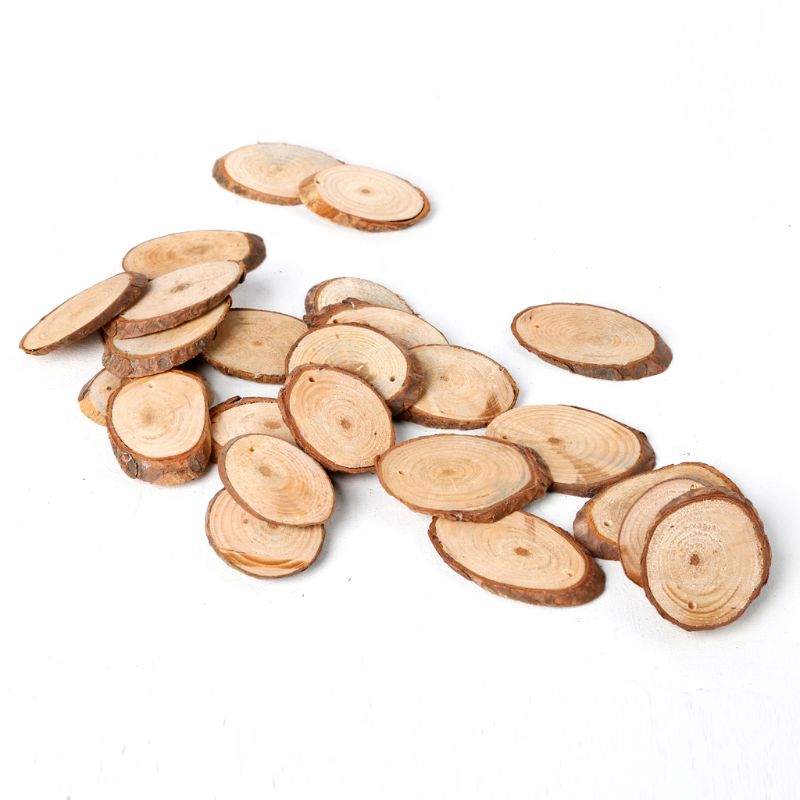 25 uds. Rodajas de madera Natural ovaladas piezas de madera en blanco adornos sin pintar manualidades DIY cumpleaños decoración de pantalla de boda