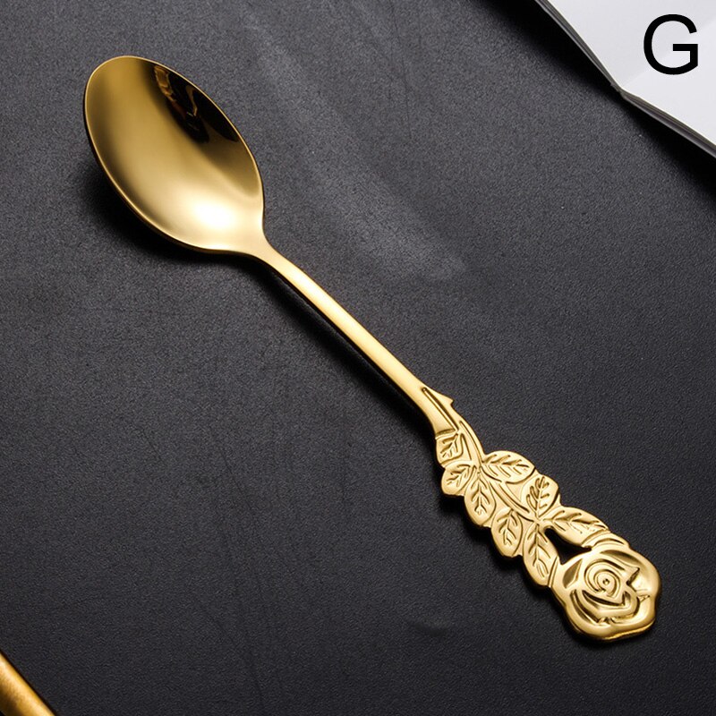 Kitchen Gadgets Ice Cream Tea Spoons Stainless Steel Cute Stirring Spoon Coffee Spoon Rose Colorful Dining Bar Tools Accessories: G