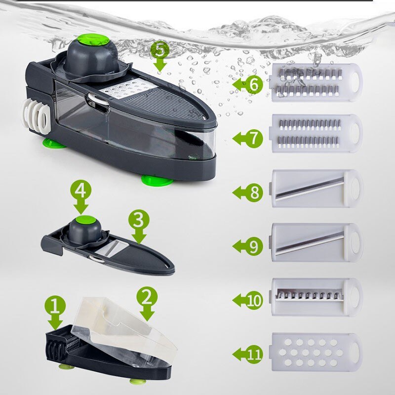 Multifunctional 10 in 1 Vegetable Chopper with Container Potato Slicer Shredder Smash Food Processor 6 Blades