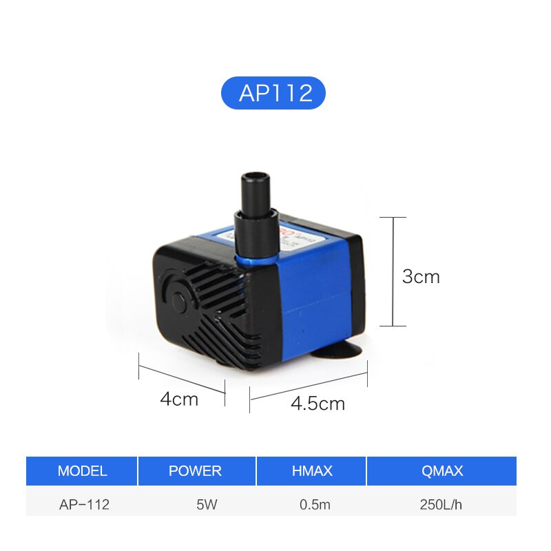 JEBO Adjustable Flow Water Pump For Aquarium Fish Tank Aquarium Pump Submersible Pump High Power 5/9/19/26/62/65w: AP-112 5W / US Plug