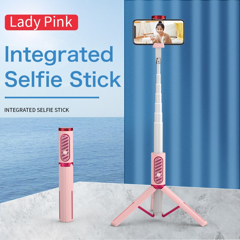 UJU Selfie Stick Tripod Portable One-Piece Universal Multifunction Mini Bluetooth Remote Control Desktop Live Boardcast Stand: Lady Pink