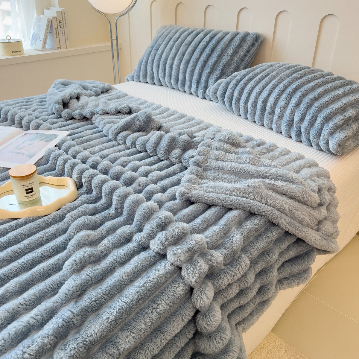 Einfarbig verdickte breit gestreifte Multifunktion decke, kann als Bettlaken decke, Nickerchen decke, Haustier decke verwendet werden: 120x200cm / Tiefe Blau