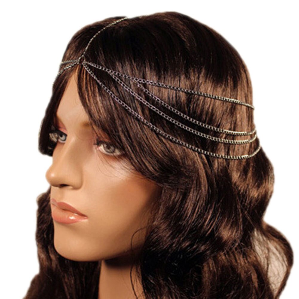 Bohemian Hair Jewelry Party Wedding Vantage Crown Metal Tassel Women Head Chain Headband Headpiece NIN668: Silver  style 2