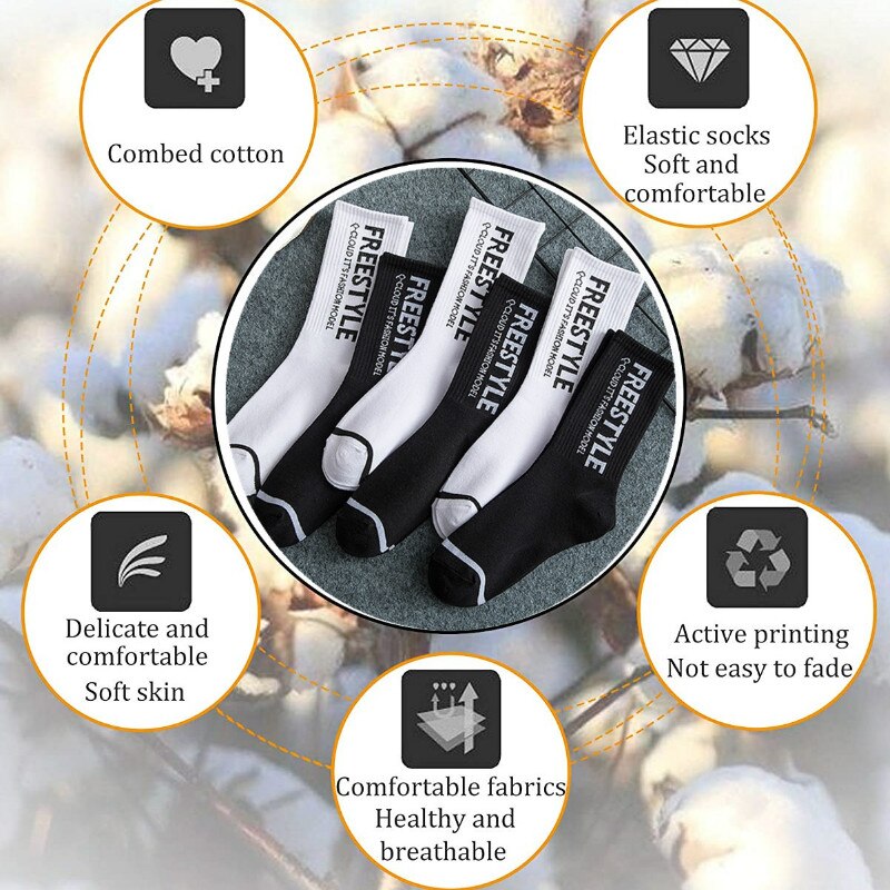 Men Skateboard Socks Funny Socks Ins Harajuku Street Sports Socks Unisex Happy Socks Men Cotton Hip Hop Socks