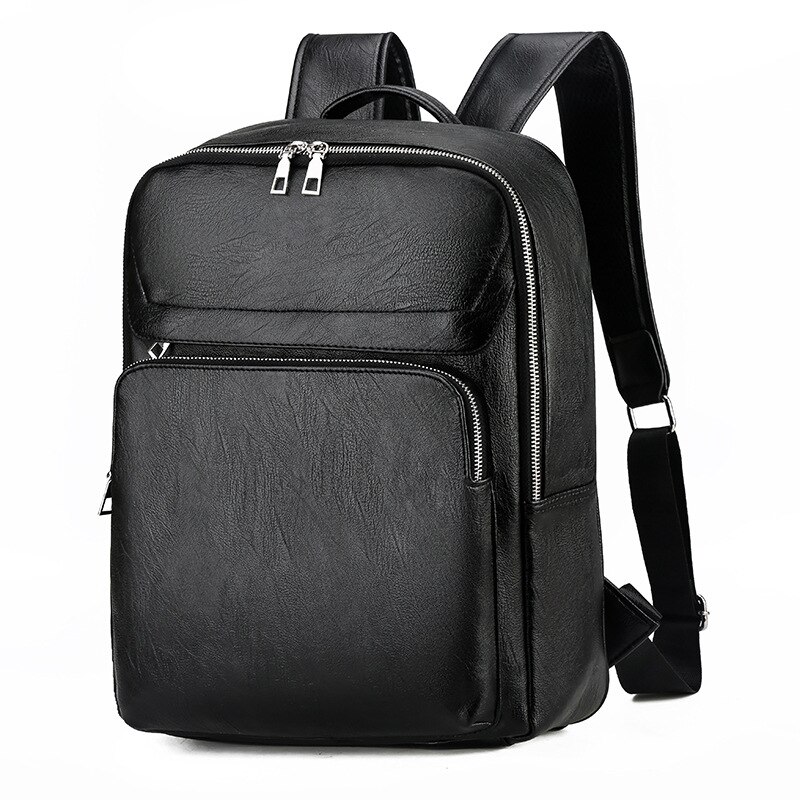 2Solid Colors Male PU Leather Laptop Bag 3 Layed Solid Large Capacity Handlebag Embossing City Jogging Leisure Backpack