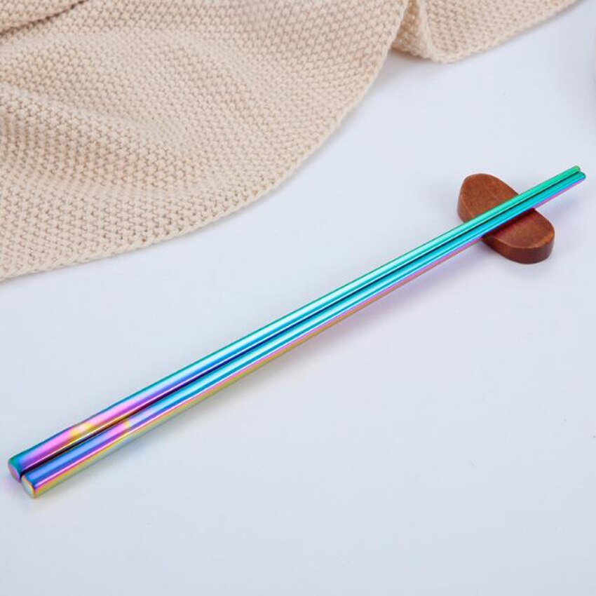 1 Paar Rainbow Kleurrijke Eetstokjes Antislip Rvs Chop Sticks Metalen Rvs Herbruikbare Holografische Regenboog: Colorful