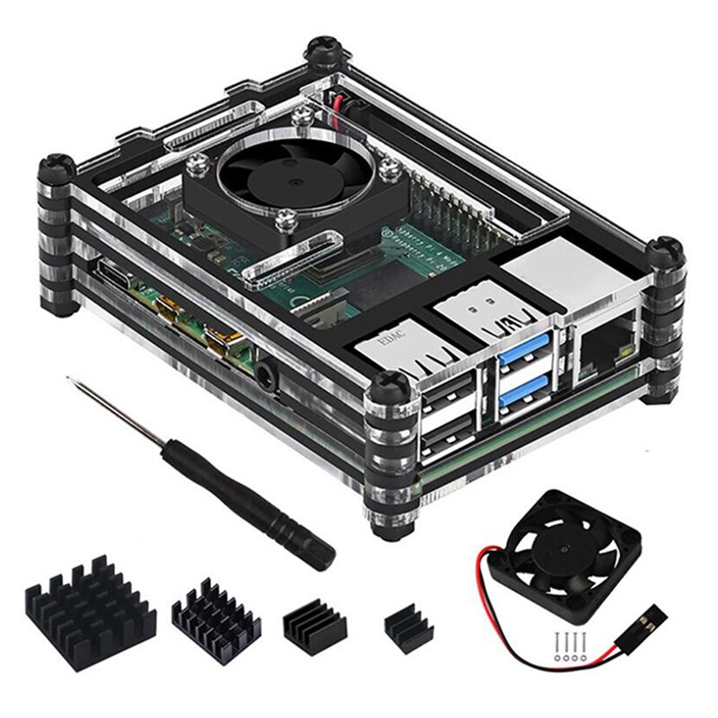 Acrylic Case for Raspberry Pi 4 Model B,Case with Cooling Fan for Raspberry Pi,with Heatsinks for Raspberry Pi 4 Model B: Default Title