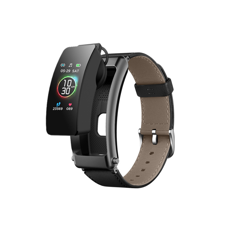2022 K30 Draadloze Bluetooth Oortelefoon Smart Watch Gezondheid Tracker Stappenteller Fitness Armband Smart Polsband Bluetooth Headset: Black leather
