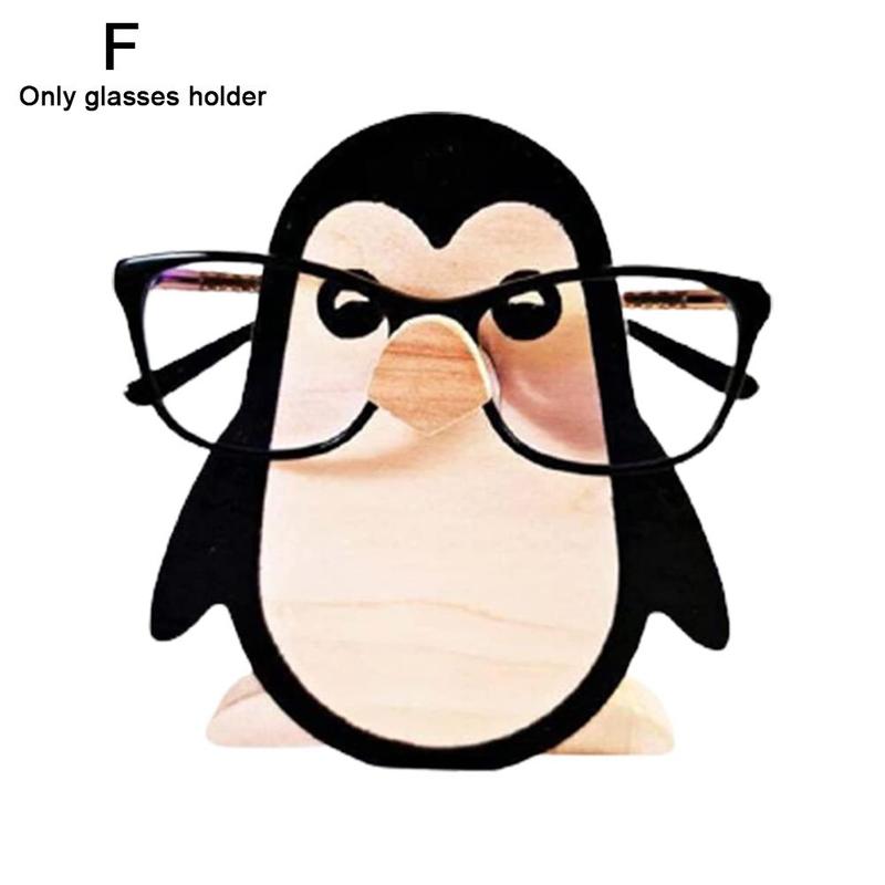 Animal Wood Glasses Rack Hand Carve Eyeglasses Spectacle Sunglasses Holder Stand Animal Puppy Cat Glasses Holder Stand:  Penguin