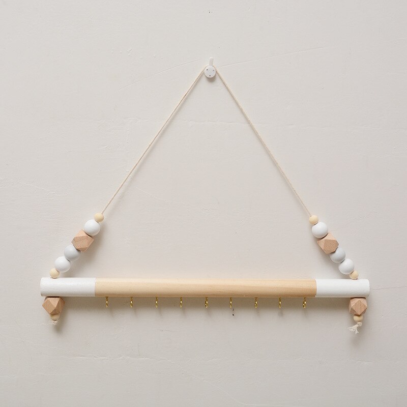 Perchero de madera nórdico INS, perchero con cuentas colgantes para pared, habitación de decoración para niños, ropa, sombrero, manualidad casera para fotografía:  White