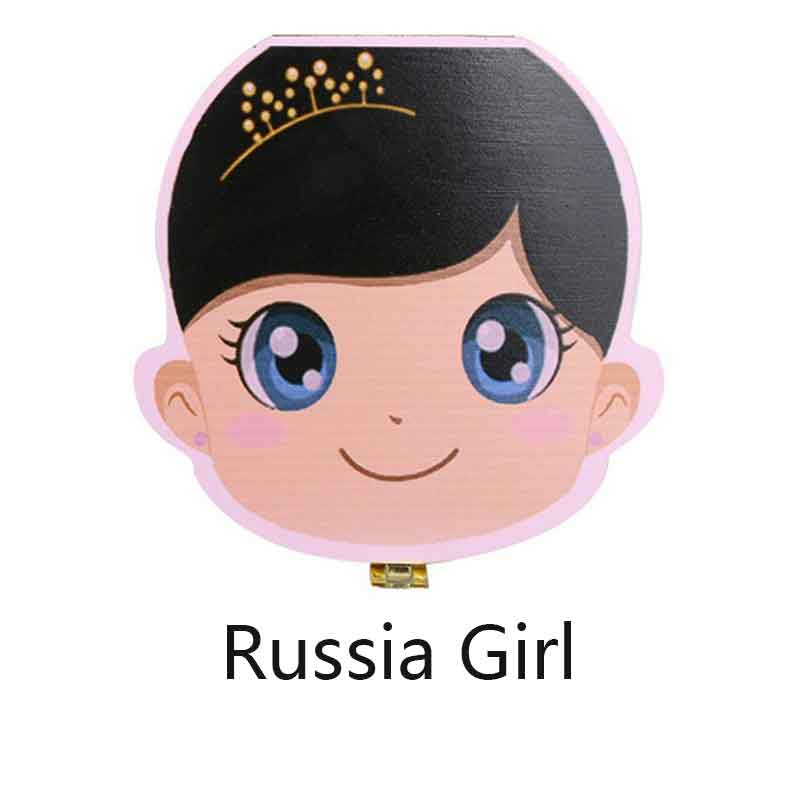 Tandkasse opbevaring souvenirs træ mælke-tænder-arrangør piger baby børn drenge russisk/fransk/spansk til drenge piger legetøj: Russiablackgirl