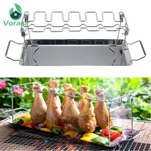 Estante de patas de pollo asado de acero inoxidable plegable con bandeja para barbacoa Picnic Camping ahorro de espacio herramientas de cocina Accesorios