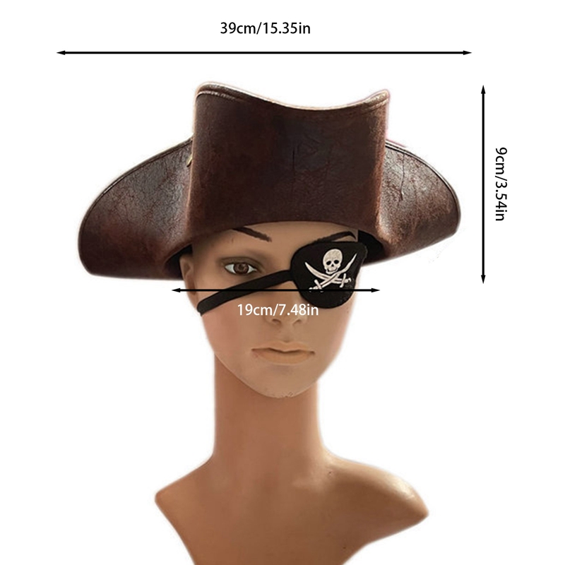 Rerto-Sombrero de pirata de Tricornio desgastado, de piel sintética, marrón, disfraz de de disfraces, gorras de Cosplay de capitán de Halloween, accesorios, sombreros