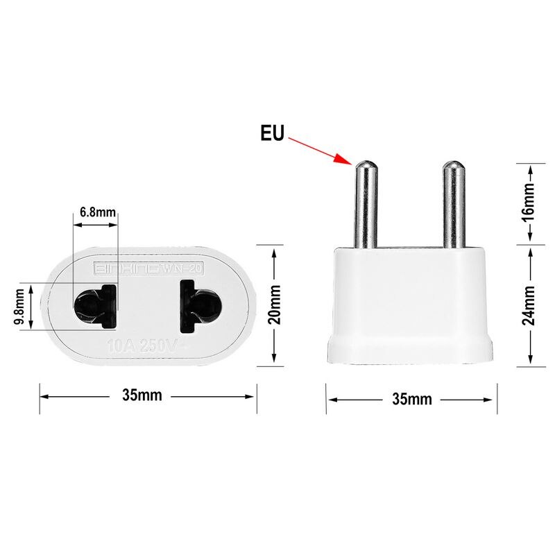 1/5/10 stk eu støpsel oss til eu adapter 250v 10a 4.8mm japan cn kr reiseadapter elektrisk strømplugg stikkontakter stikkontakt ce