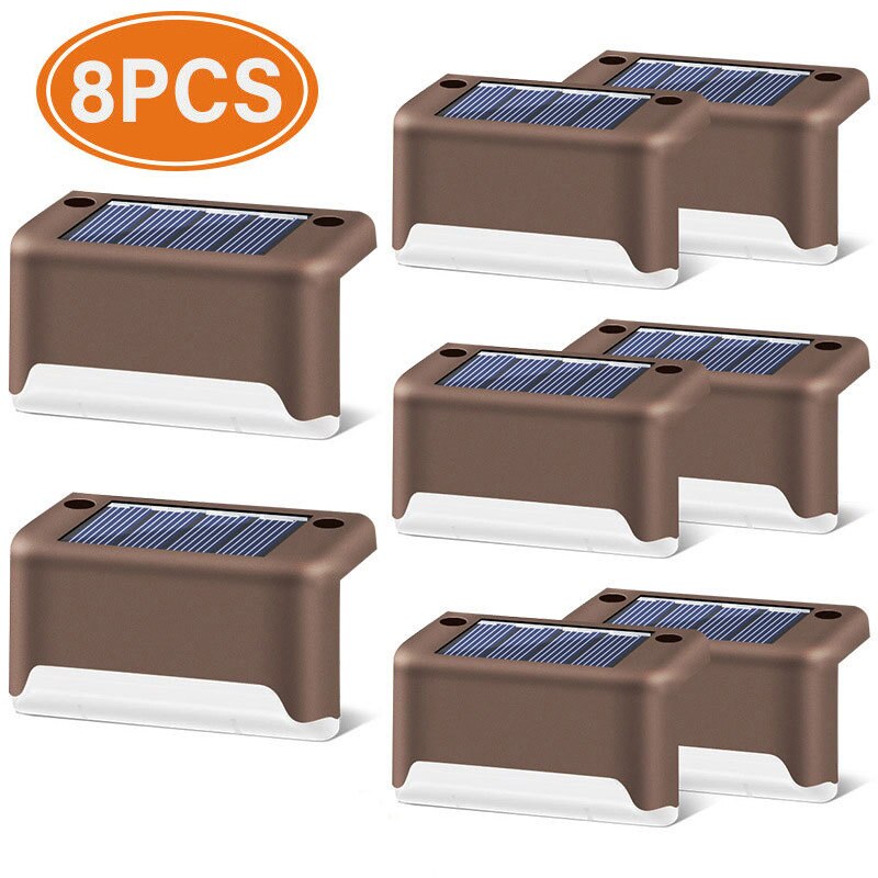 Luces Solares LED escalera de sendero luz exterior lámpara de paso jardín valla de patio pared paisaje lámpara Solar luz nocturna al aire libre: 8PCS Coffee