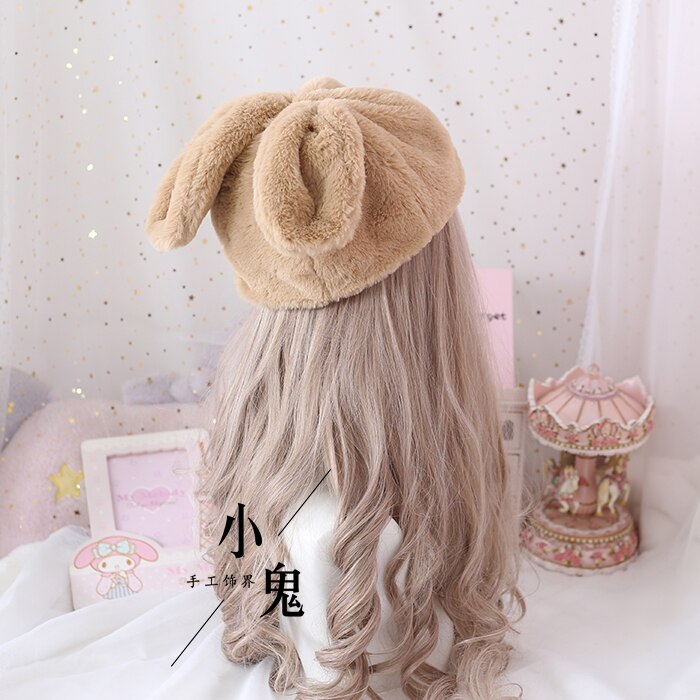 Japansk stil mjuk tjej söt söt fluffig kanin er duo mao höst och vinter borstad och tjock lop studenter varm mössa