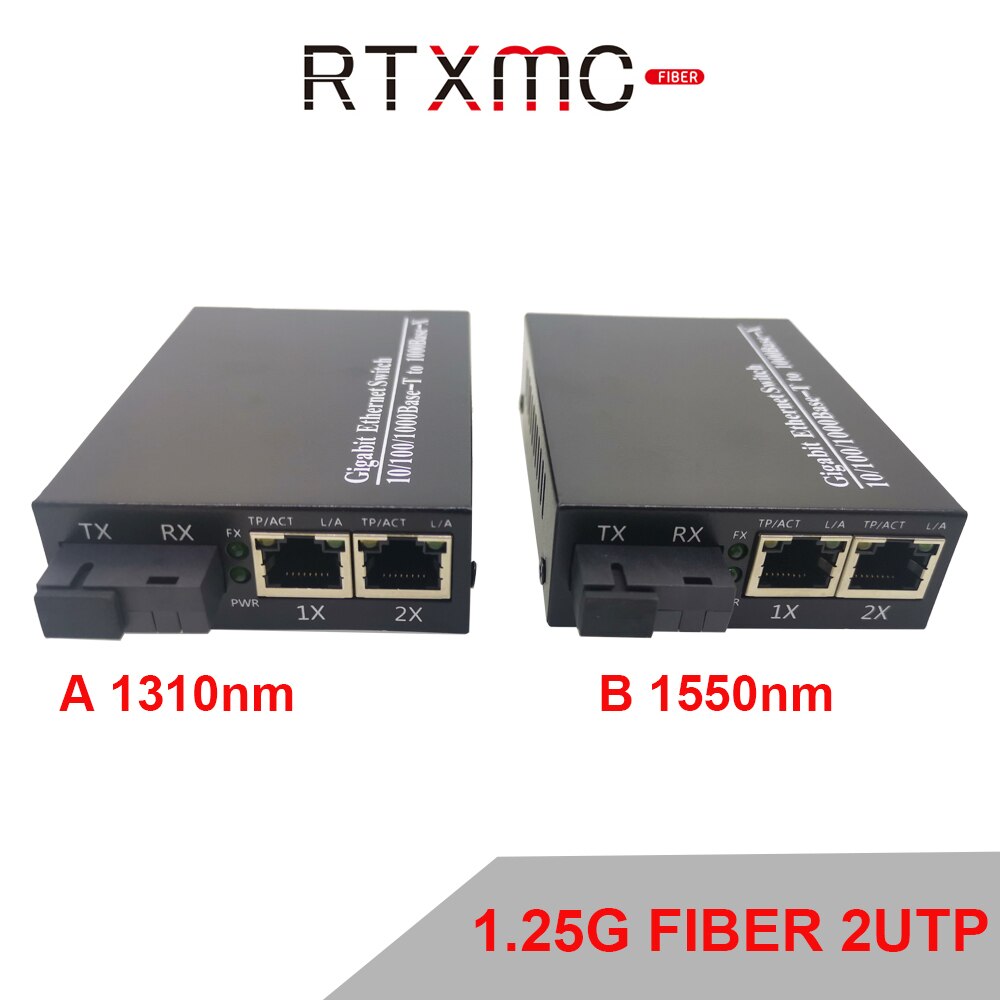 2 Pcs Fiber Transceiver 2 Port 10/100/1000M Gigabit Ethernet Switch 1.25G Fiber 2 RJ45 glasvezel Media Converter Met Power