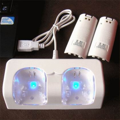 Wit Dock Station Charger + 2 Batterij Packs voor Nintendo Wii Remote Controller