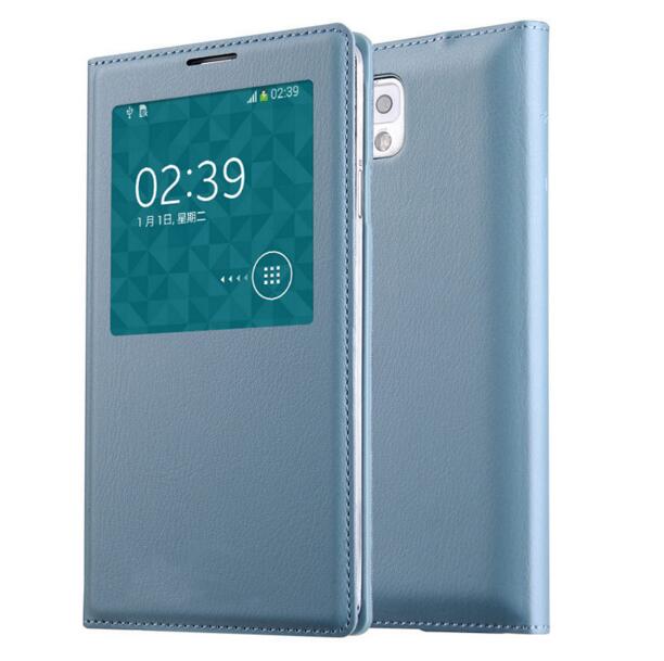 Note3 Originele Chip Smart Case voor Samsung Galaxy Note 3 Flip Lederen Cover Samsung Note III N9000 N9005 Window View atuo Slaap: Note3 Sky blue