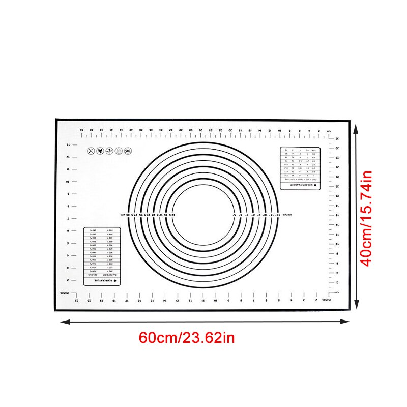 Siliconen Bakken Mat Gebak Rolling Keuken Kneden Deeg Mat Gereedschap Dikke Non-stick Rolling Matten Gebak Accessoires Vel Pads: black 60x40cm