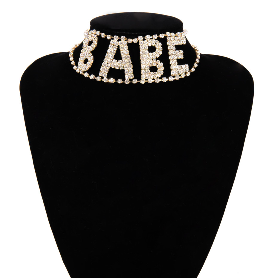 Ingemark Angel Karakter Strass Choker Ketting Voor Vrouwen Luxe Maxi Statement Sieraden Hals Ketting: BABE Golden