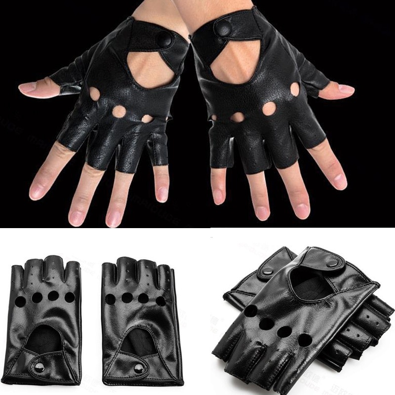 1 paar Leuke Vingerloze Handschoenen Vrouwen Zwart PU Leer Rijden Handschoenen Half Vinger