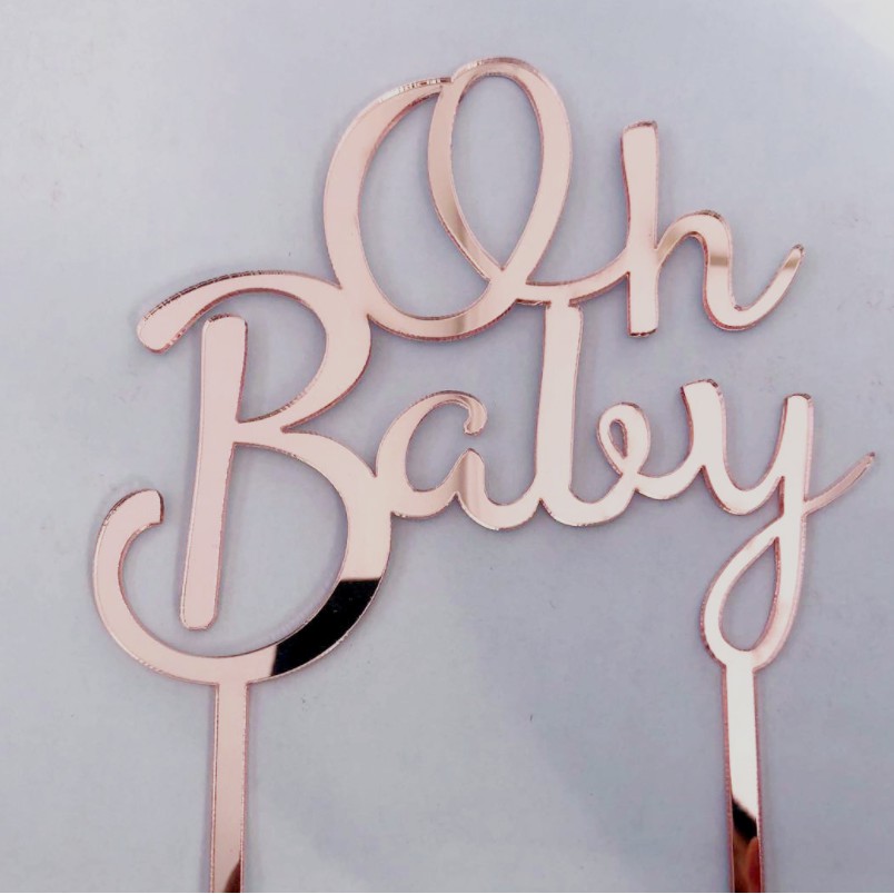 Oh Baby Cake Topper Acrylic Cake Decoration for Baby Shower Party: Rose gold