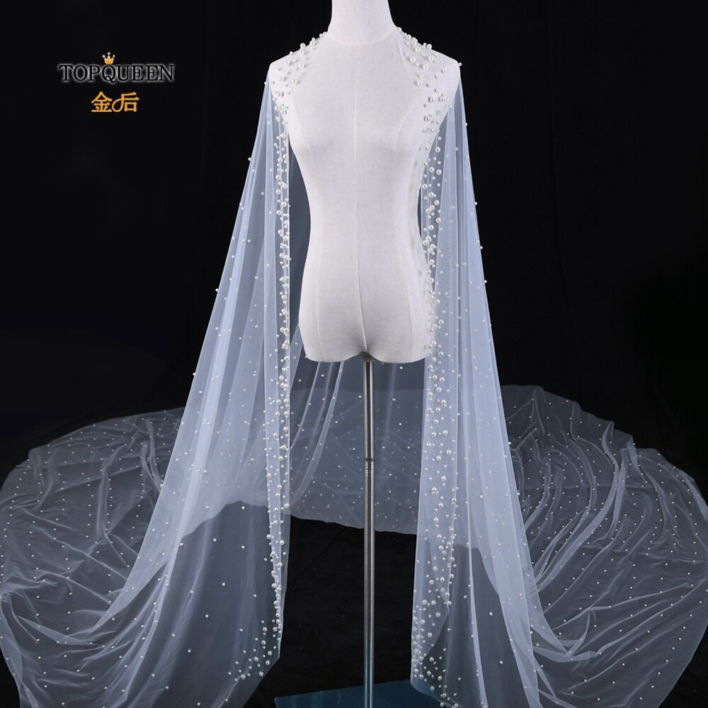 TOPQUEEN V66 Luxury Bridal Veil with Pearls Cathedral Veil Bride 3 Meters Spanish Mantilla Church's Veil Ivory Wedding Long Veil: Default Title