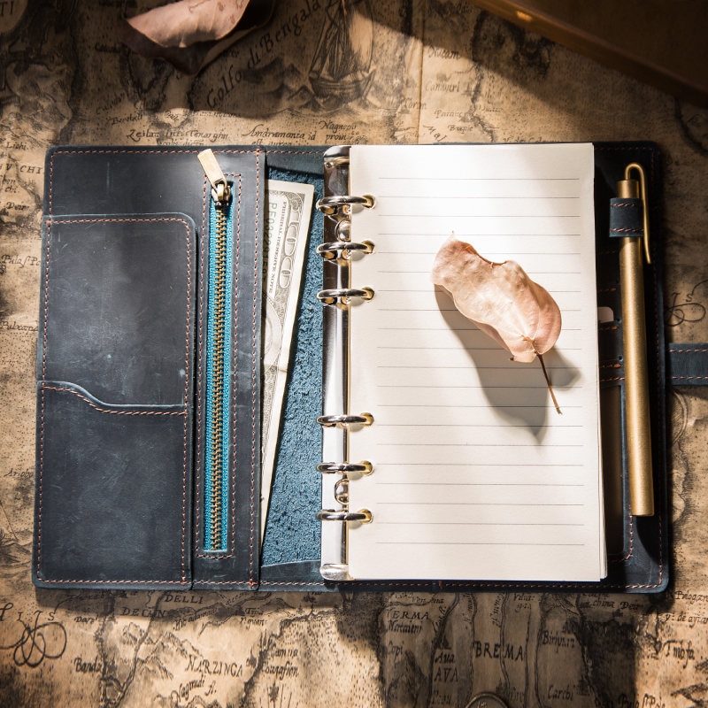 IPBEN Leather Notebook Travelers Journal Travel Planner a5 Note Book Diary filofax Handmade Calendar Postcard Stickers