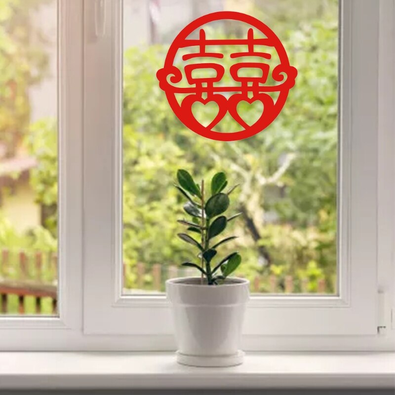 Chinese Wedding Hi Word Window Static Sticker Family Decoration Wall Decor Red Window Grilles