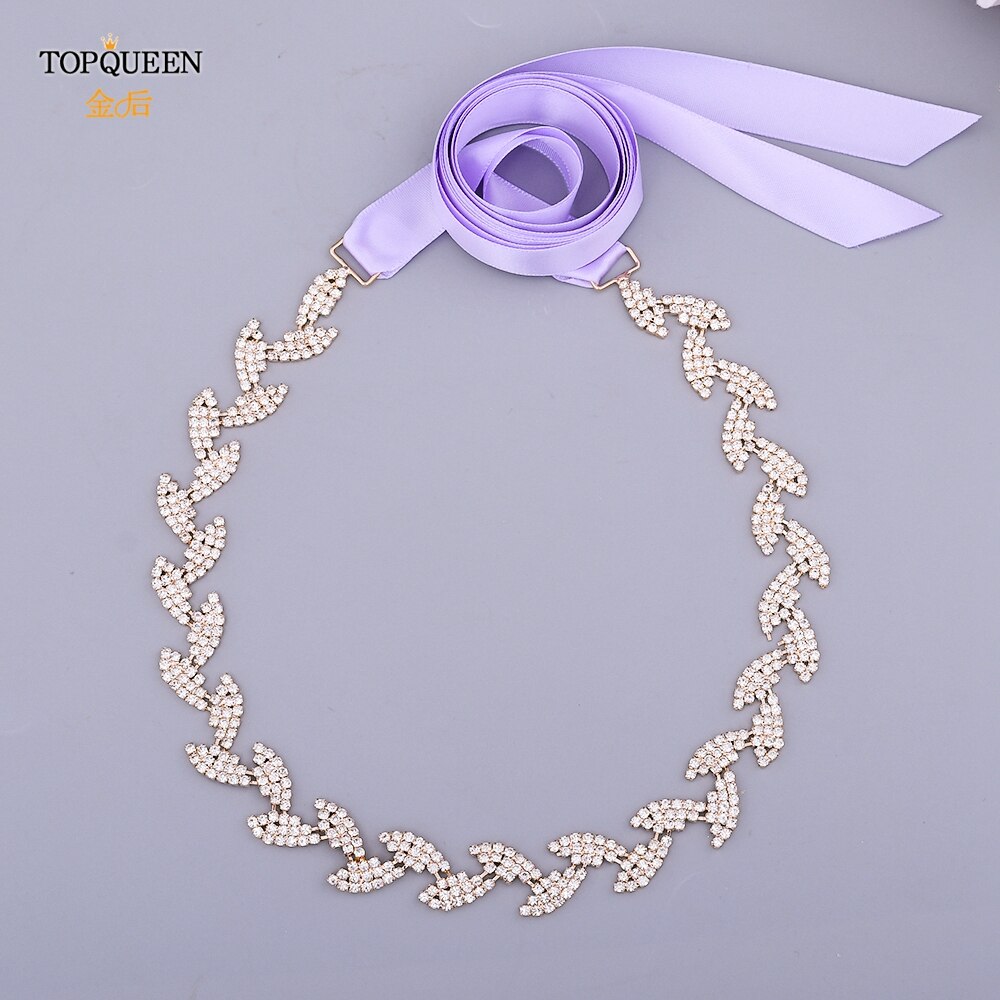 TOPQUEEN S198-G złoty pasek robić sukni ślubnej błyszczące stopu kryształ górski liście skrzydła kobiety diament akcesoria ślubne dla nowożeńców impreza pas: lawenda faborek