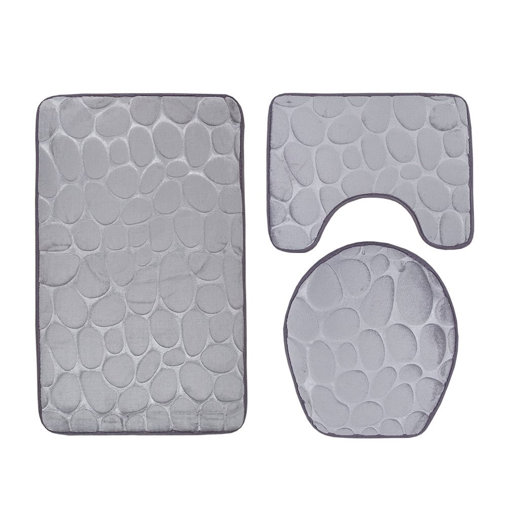 Negro 3D Cobblestone estera de baño Baño cubre Color sólido 3 unids/set baño piso alfombras para la decoración del hogar de Pie de Felpudos: Grey