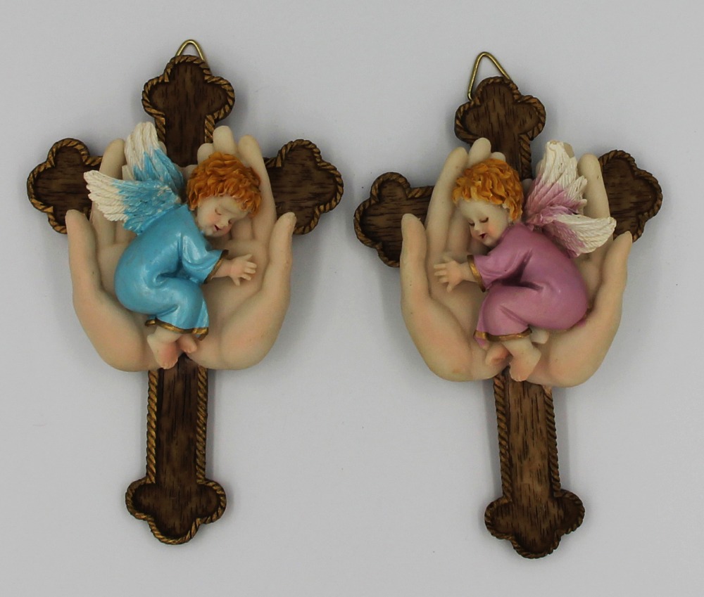 Hoek in Hand met Cross 6 inches Hars Standbeeld Home Decor Muur opknoping Decor Kruisbeeld met hoek