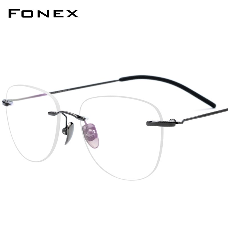 Montura de gafas sin montura de titanio puro FONEX B, gafas graduadas para mujer, monturas ópticas para miopía, nuevas gafas ovaladas Vintage para hombre 855: Gris