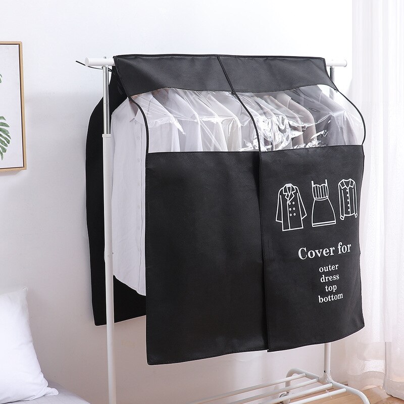 Non-woven Coat Dust Cover Clothing Dust Cover Household Cover Cloth Transparent Clothes Set Hanging Bag Waterproof: Black