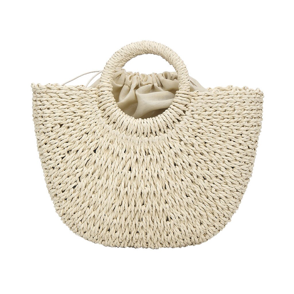 Strandstro tassen voor dames zomer dame rotan tas rits handgemaakte geweven strandtas bohemian bali handtas bolsos mimbre: Beige