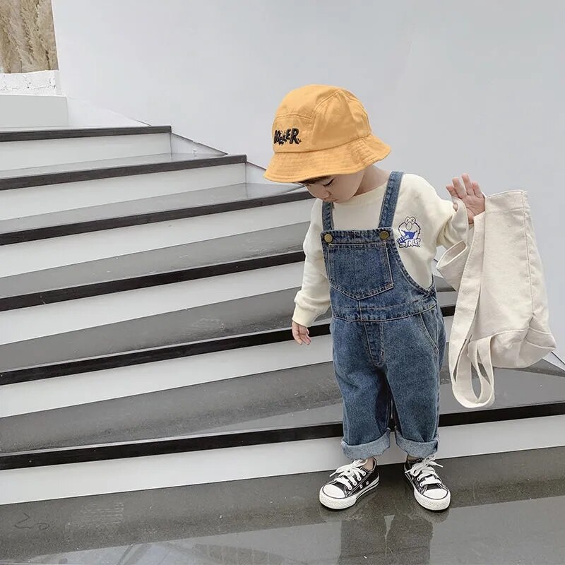 Monos vaqueros versión coreana para niños y niñas de 0 a 6 años, pantalones informales a la , Mono que combina con todo, primavera y otoño