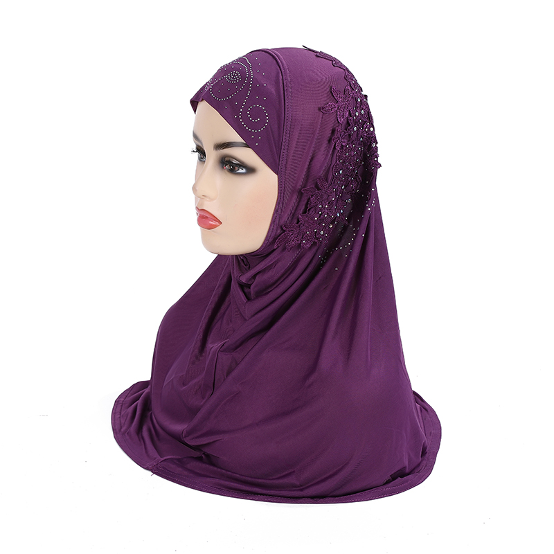 H027 Hermosas chicas adolescentes hijab musulmán con encaje y piedras bufanda islámica chal pañuelo sombrero armia tirar en envoltura de Ramadán: Azul