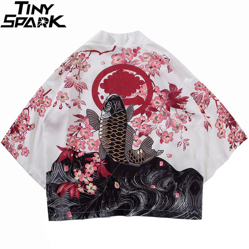 Japanese Kimono Jacket Koi Fish Printed Harajuku Hip Hop Men Japan Style Streetwear Jacket Summer Thin Clothes Loose Kimono