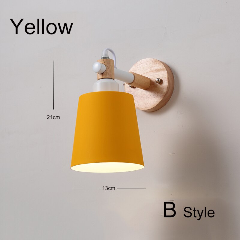 Nordic Hout Wandlampen Slaapkamer Naast Led-verlichting Zwart & Wit Moderne E27 Wandlampen Led Restaurant Bar Verlichting E27 ZBD0016: B Style Yellow