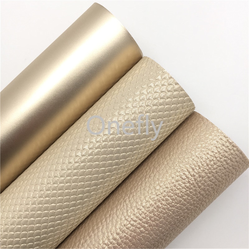 Onefly-Hojas de tela de sirena para bolsos y zapatos, cuero sintético dorado de 21x29cm, cuero metalizado liso, con lazo, AQ075