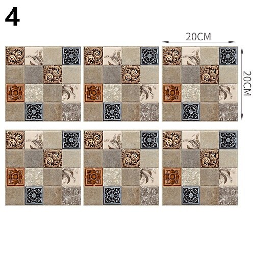18Styles 20cm*20cm 6PCS/Set DIY Home Decor Kitchen Vinyl Self-sdhesive Wallpaper Backsplash Mosaic Tile Sticker Home Decoration: style4
