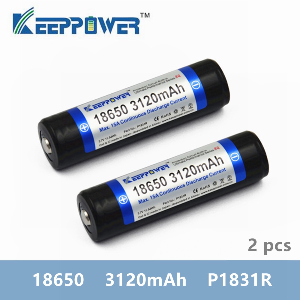 2 pcs KeepPower 3120mAh 18650 P1831R protected li-ion rechargeable battery Max 15A discharge original batteria
