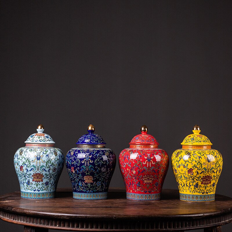 Moderne Rode Geschilderd Bloem Keramische Potten Opslag Grote Capaciteit Verzegelde Thee Blikken Gilded Porselein Ambachten Snoep Potten Woondecoratie