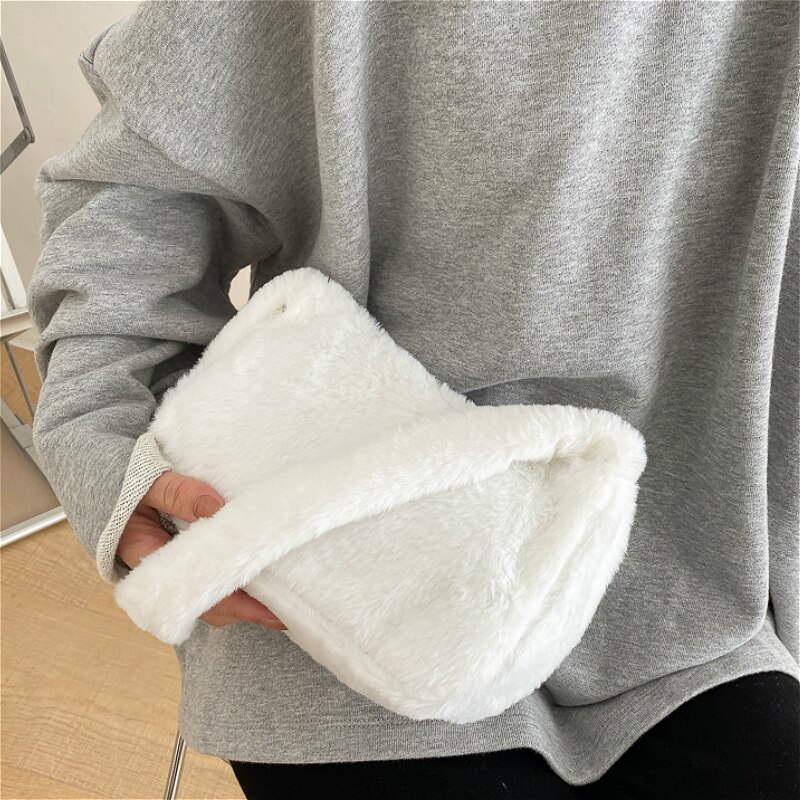 Imitatiebont handtassen damestassen winter zachte pluche dames baguette okseltas modieuze handtassen meisjes schoudertassen