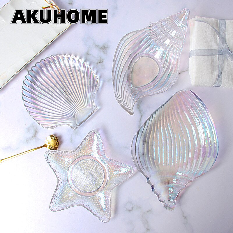 Série océan bol en verre cristal sans plomb, en forme de conque, assiette Phnom Penh, assiette à festons, étoile de mer, collation, salade